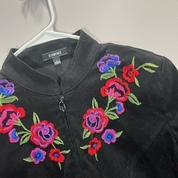 Elementz Women’s Western Style Black Faux Suede Floral Embroidered Blazer Jacket - Picture 10 of 12